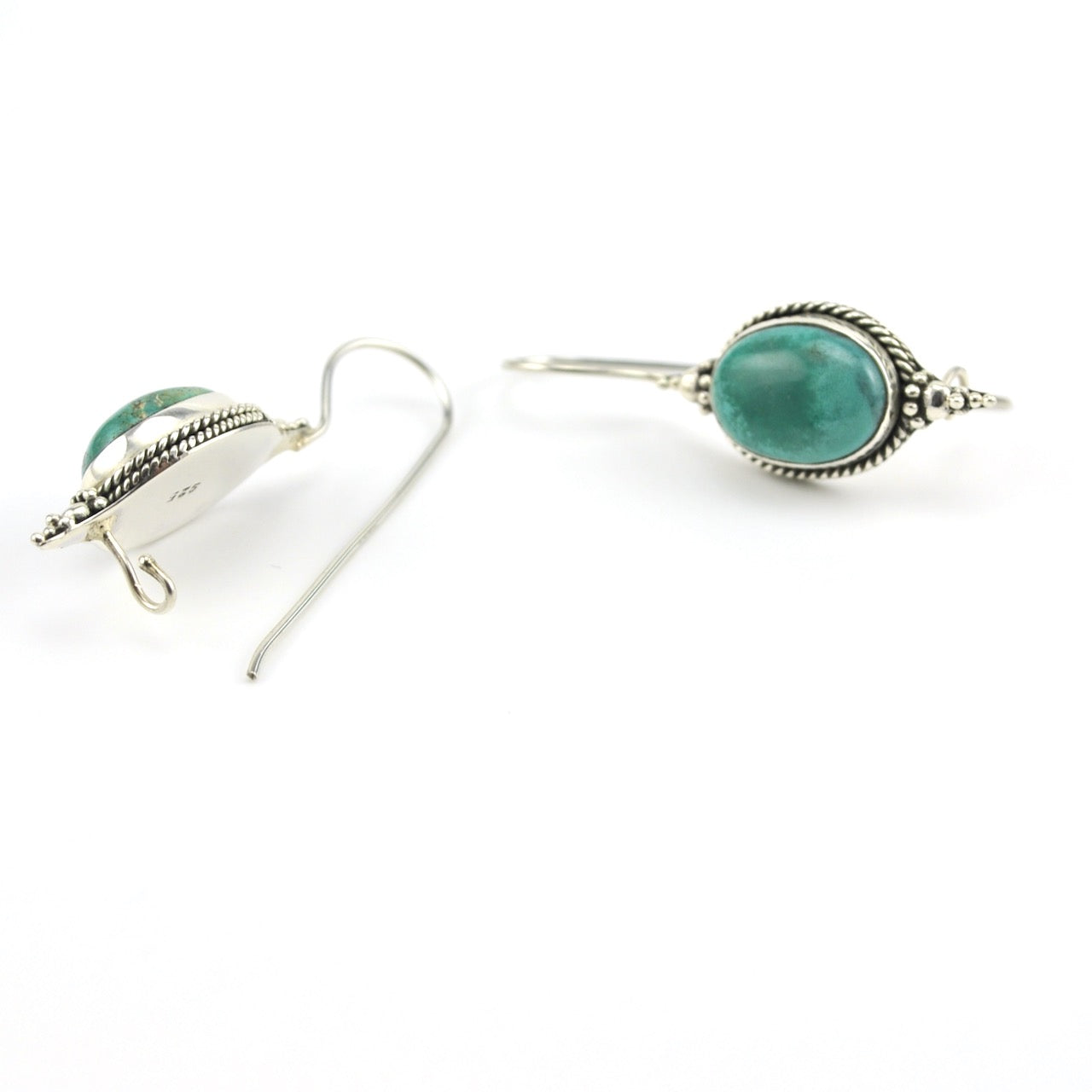 Alt View Sterling Silver Turquoise Oval Rope Dangle Earrings