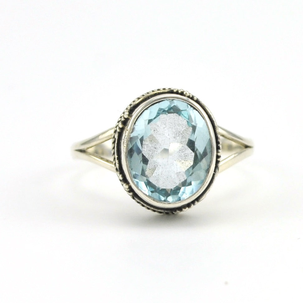 Alt View Sterling Silver Blue Topaz Oval Bali Ring
