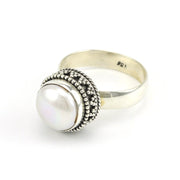 Sterling Silver Pearl Bali Ring