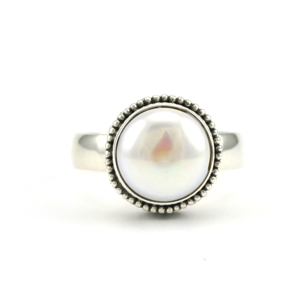 Alt View Sterling Silver Pearl Bali Ring