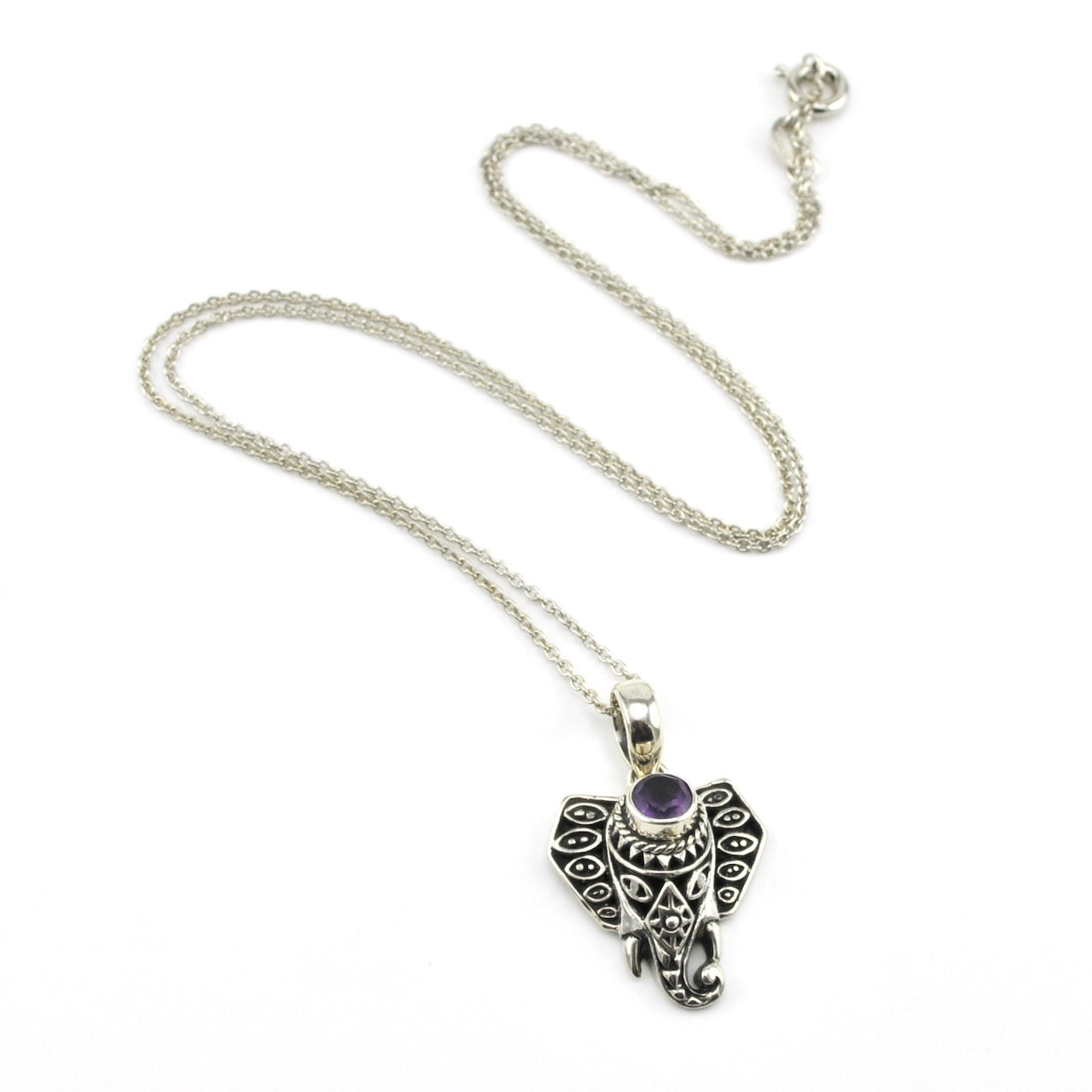 Sterling Silver Amethyst Elephant Necklace