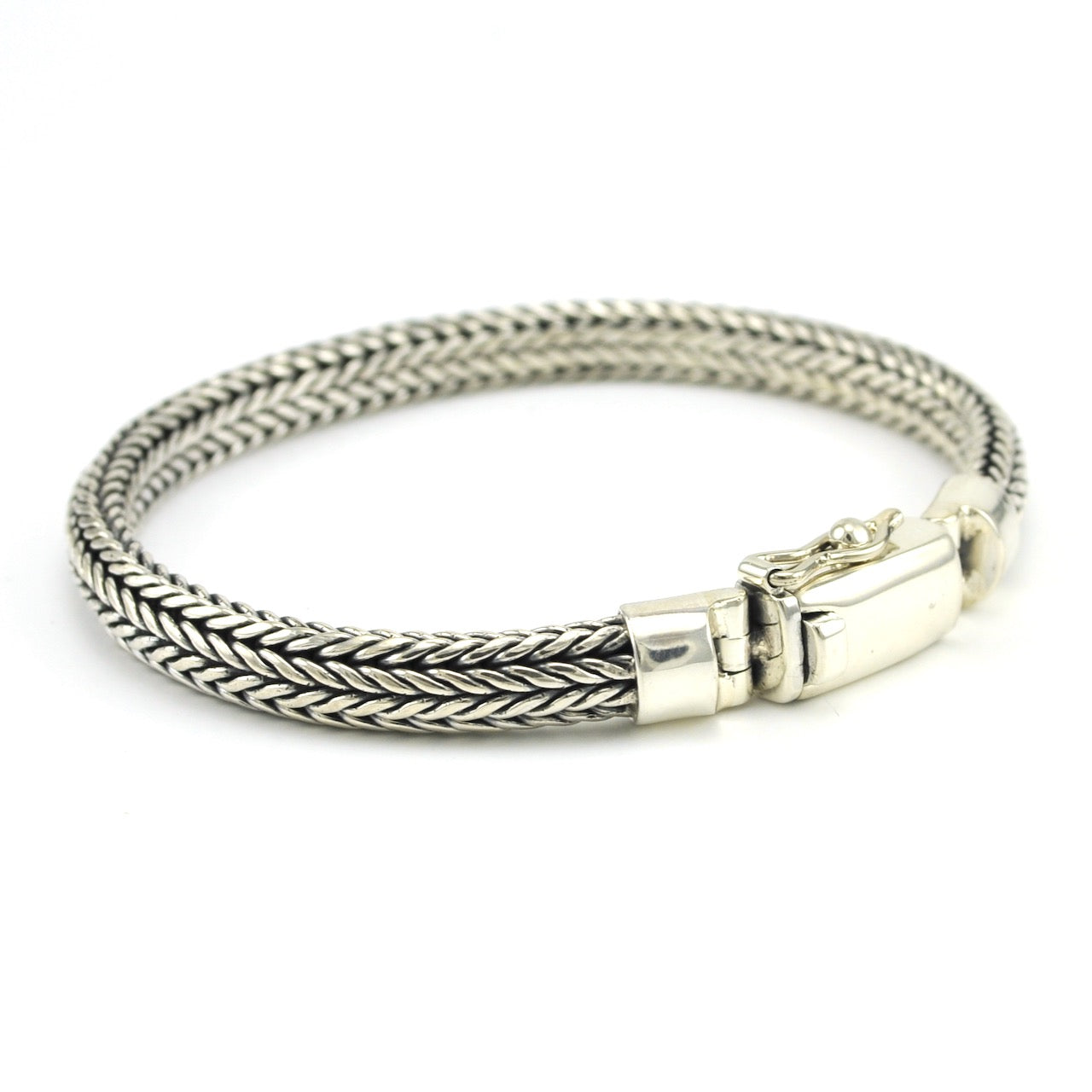 Side View Sterling Silver Hand Woven 8 Inch Bracelet