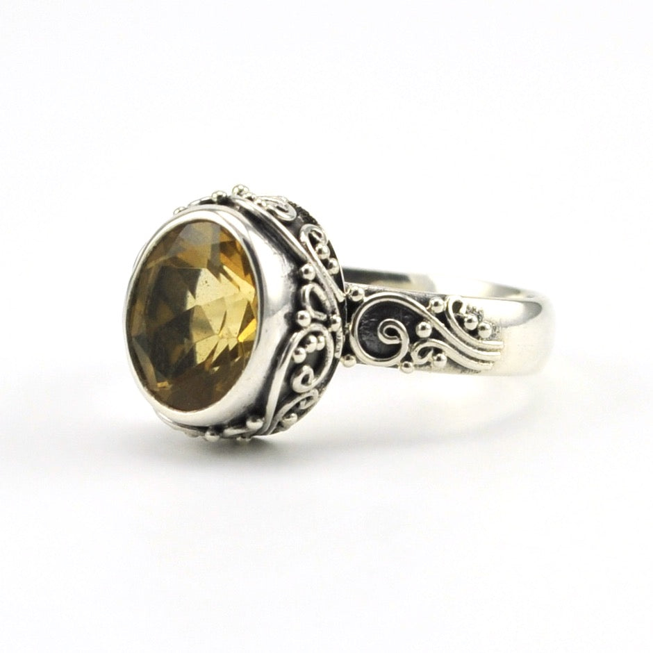 Sterling Silver Citrine Oval Bali Ring