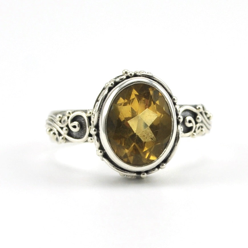 Alt View Sterling Silver Citrine Oval Bali Ring