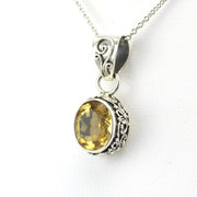 Side View Sterling Silver Citrine Oval Bali Necklace