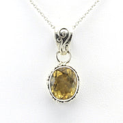 View Sterling Silver Citrine Oval Bali Necklace
