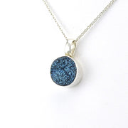 Side View Sterling Silver Titanium Druzy Agate Round Necklace