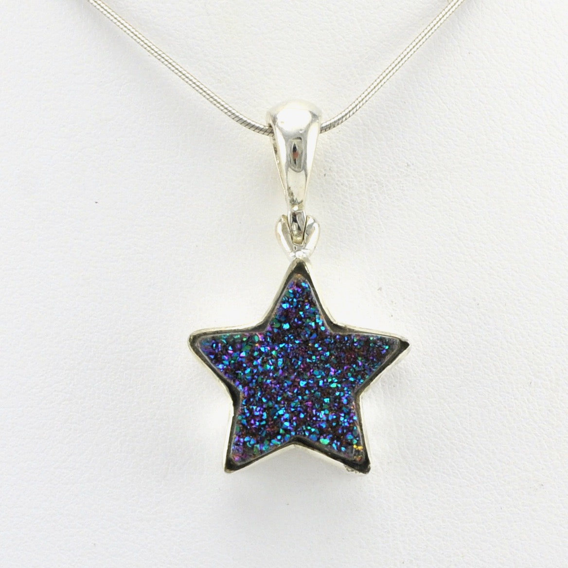 Alt View Sterling Silver Titanium Druzy Agate Star Pendant