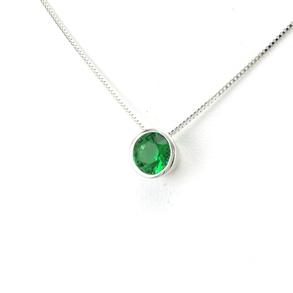 Side View Sterling Silver Created Emerald 2ct Round Necklace