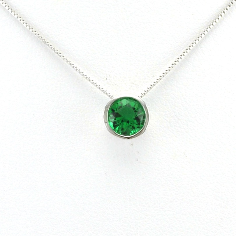 Alt View Sterling Silver Created Emerald 2ct Round Necklace