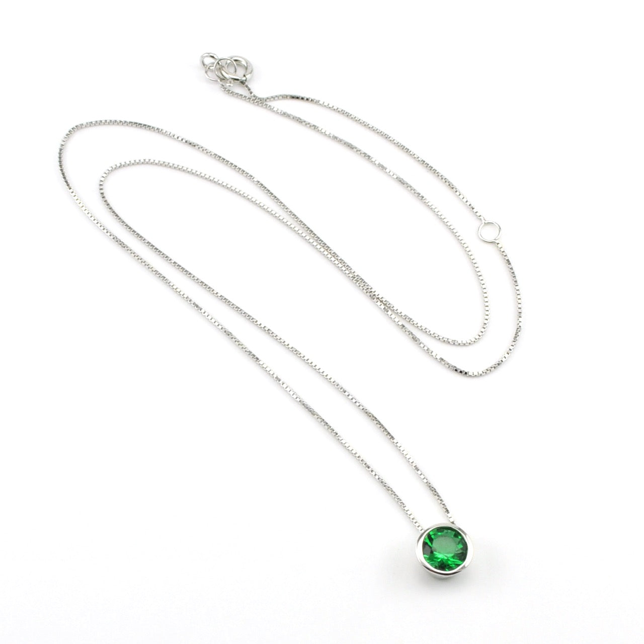 Sterling Silver Created Emerald 2ct Round Necklace