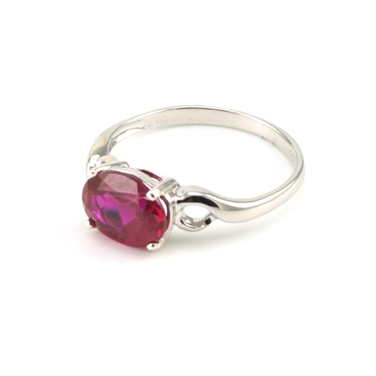 Side View Sterling Silver Created Ruby 2.6ct Oval Ring