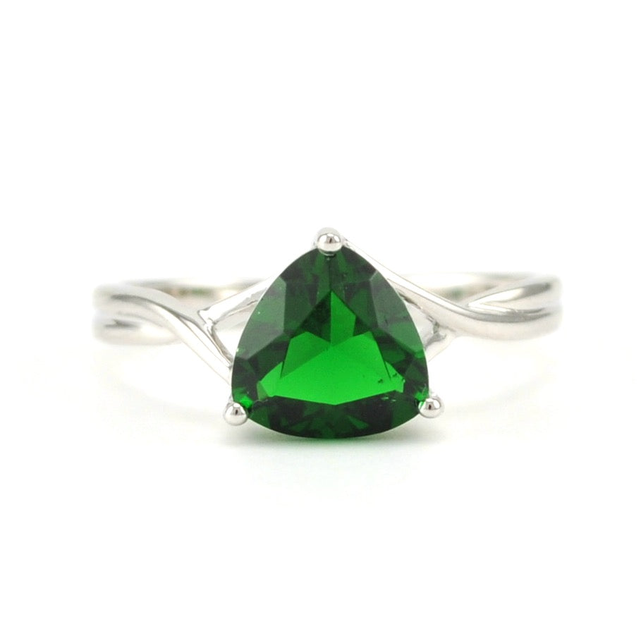 Sterling Silver Created Emerald 1.5ct Trillion Ring
