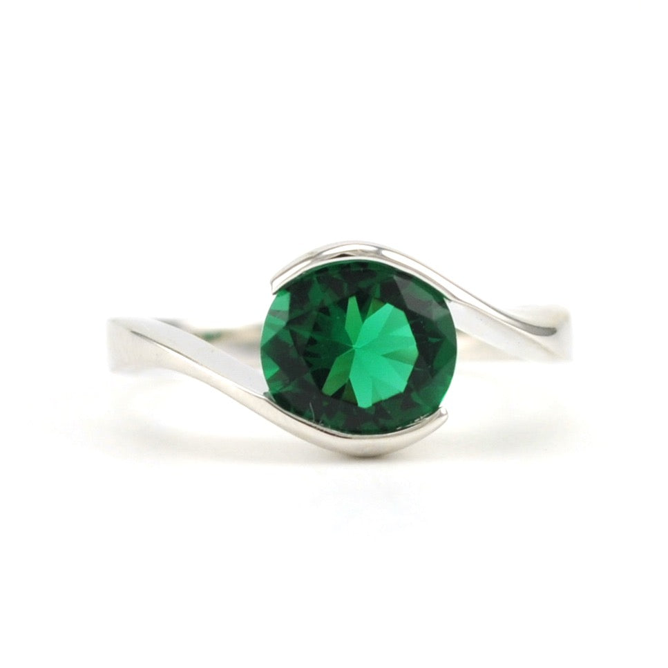 Sterling Silver Created Emerald 1.8ct Round Ring