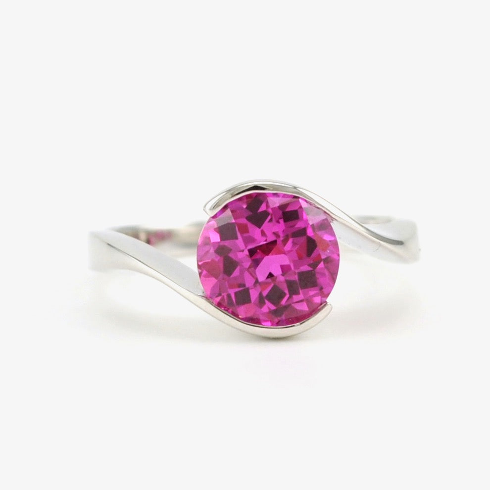 Sterling Silver Created Pink Sapphire 2.5ct Round Ring