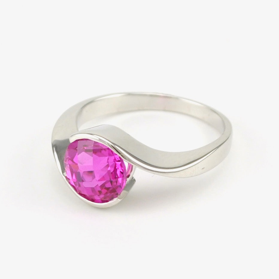 Side View Sterling Silver Created Pink Sapphire 2.5ct Round Ring