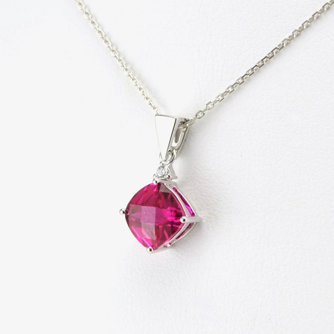 Side View Sterling Silver Created Ruby 1.8ct CZ Necklace
