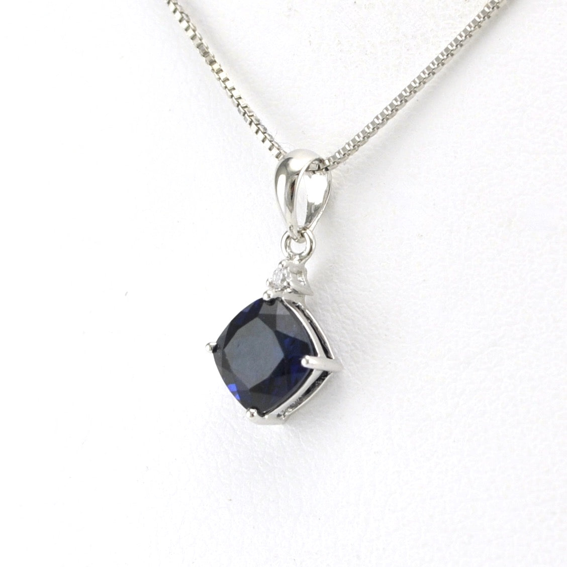 Side View Sterling Silver Created Sapphire 1.2ct Square CZ Necklace