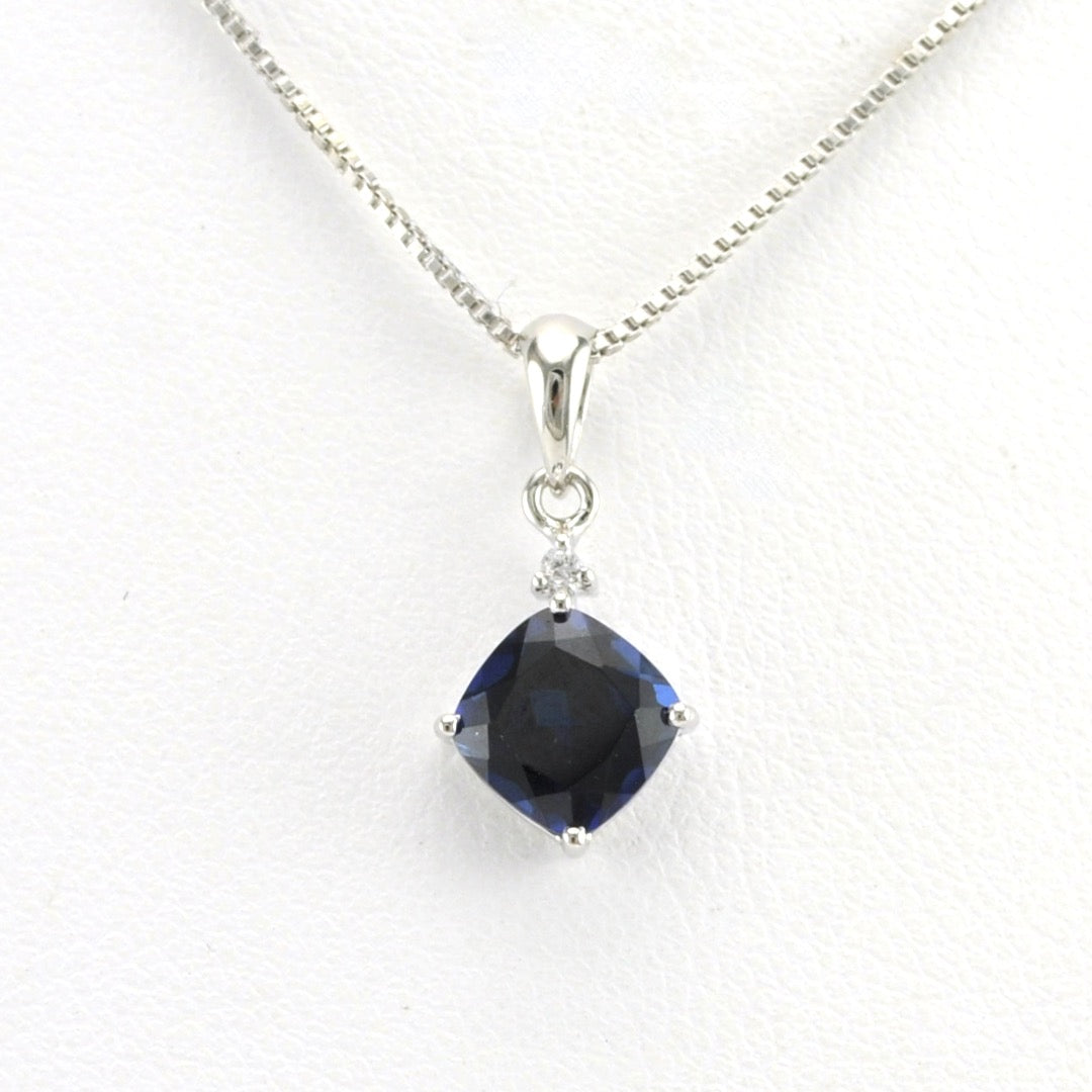 Alt View Sterling Silver Created Sapphire 1.2ct Square CZ Necklace