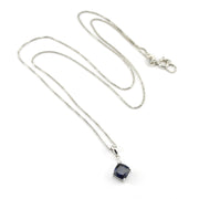 Sterling Silver Created Sapphire 1.2ct Square CZ Necklace