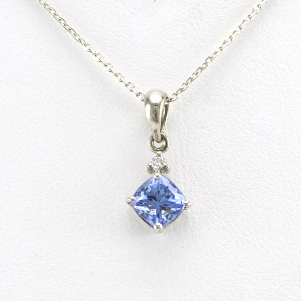 Alt View Sterling Silver Tanzanite .6ct Square Diamond .02ct Necklace