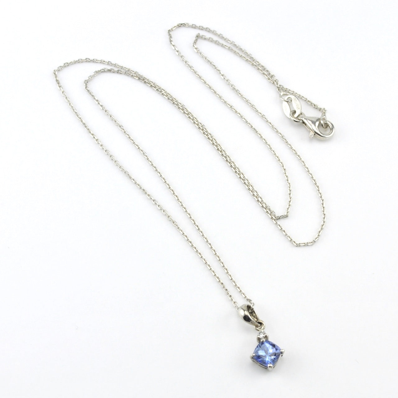Sterling Silver Tanzanite .6ct Square Diamond .02ct Necklace