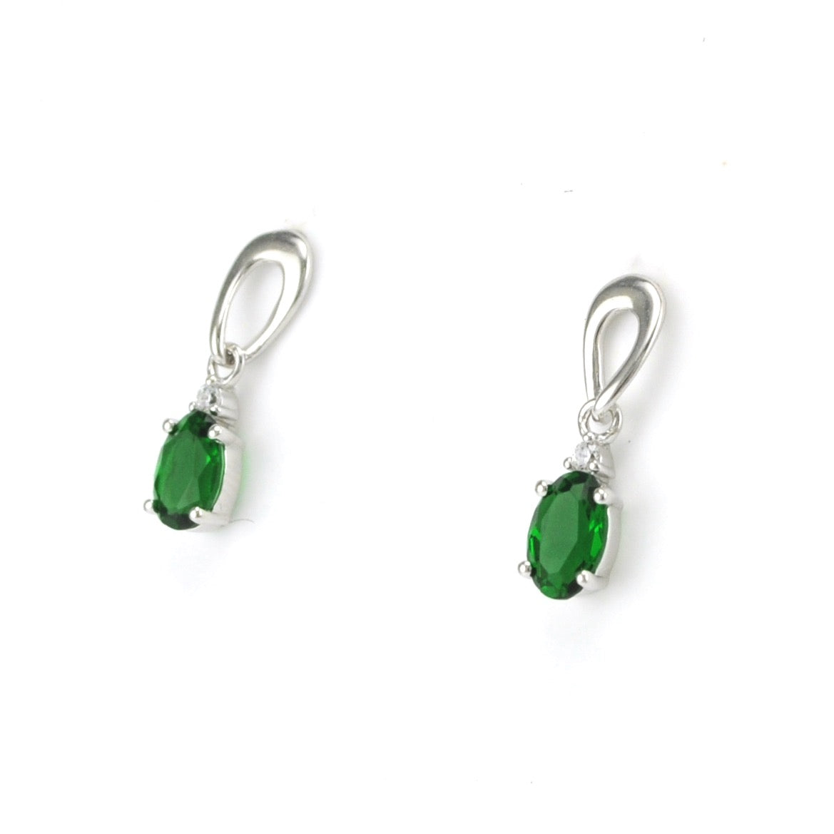 Side View Sterling Silver Created Emerald .8ct CZ Earrings