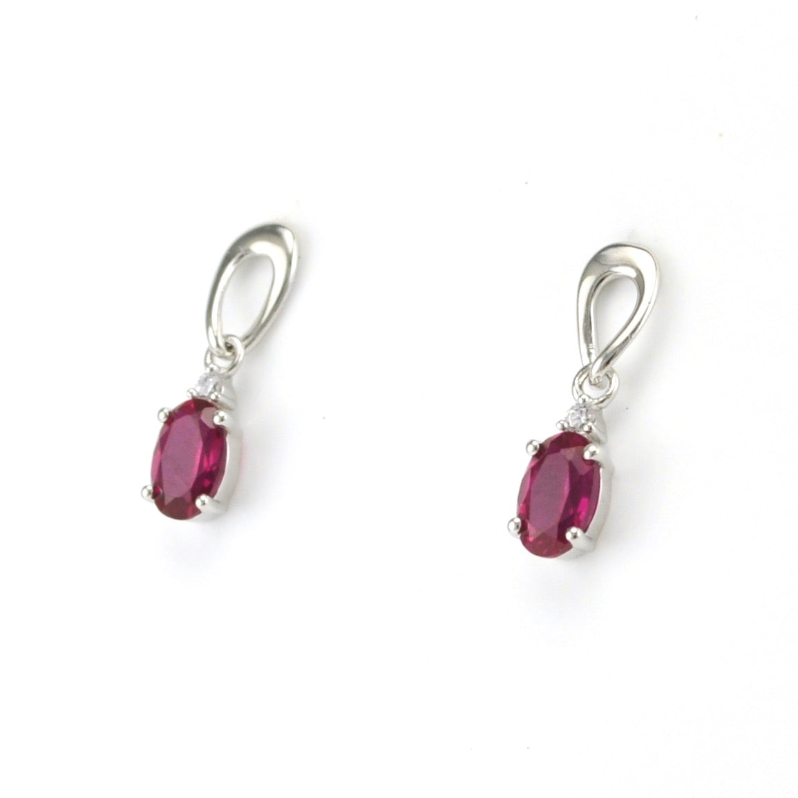 Side View Sterling Silver Created Ruby 1.1ct CZ Earrings