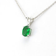 Side View Sterling Silver Created Emerald .7ct Oval CZ Necklace