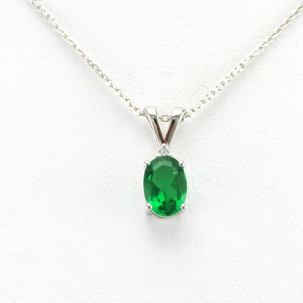 Alt View Sterling Silver Created Emerald .7ct Oval CZ Necklace