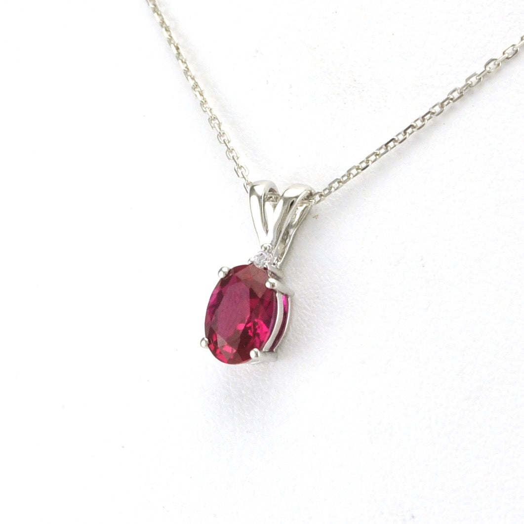 Side View Sterling Silver Created Ruby .9ct Oval CZ Necklace