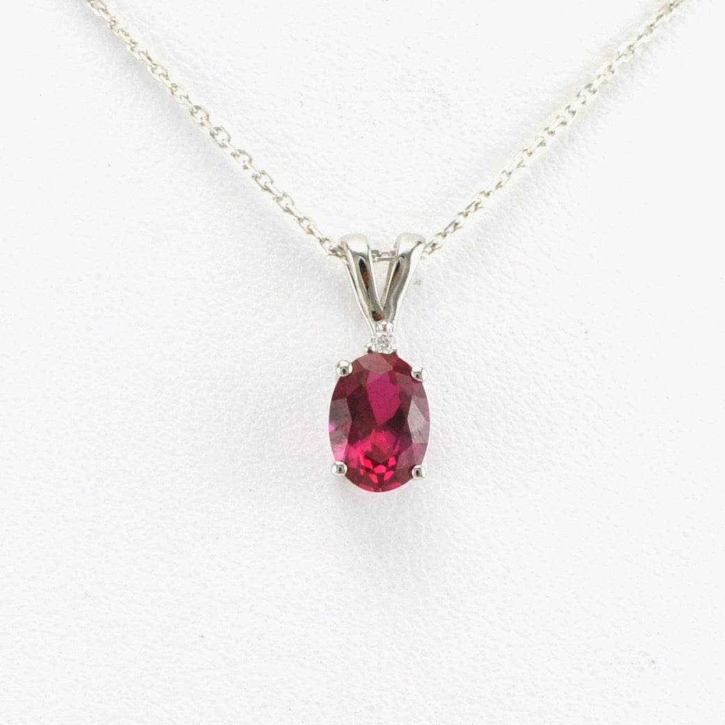 Alt View Sterling Silver Created Ruby .9ct Oval CZ Necklace