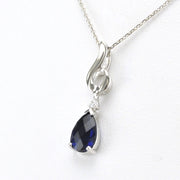 Side View Sterling Silver Created Sapphire 1.8ct Tear CZ Necklace