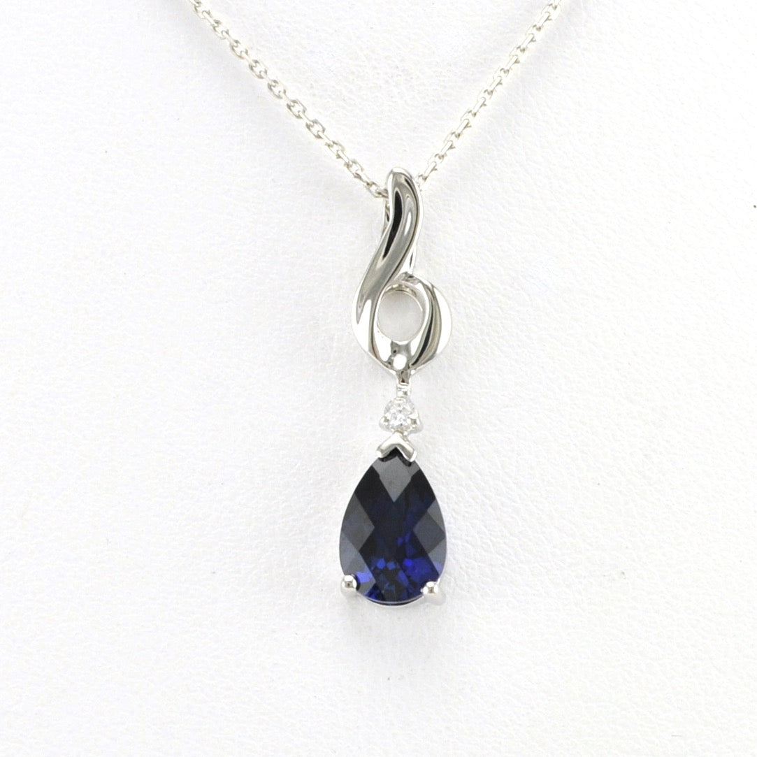 Alt View Sterling Silver Created Sapphire 1.8ct Tear CZ Necklace