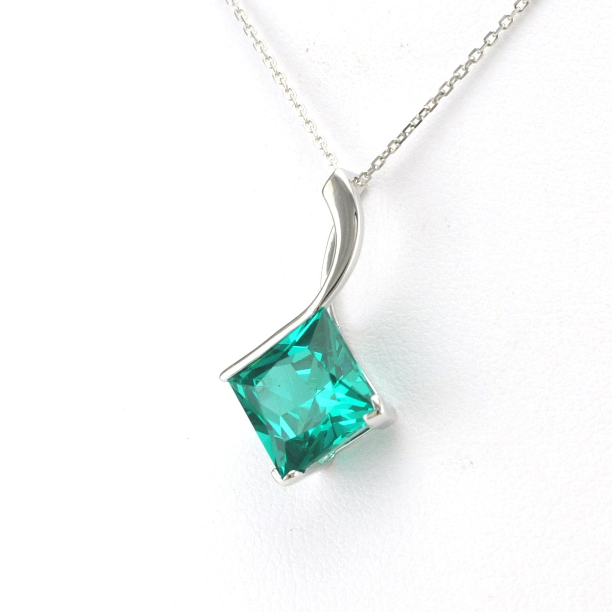 Side View Sterling Silver Parieba Corundum 5ct Square Necklace