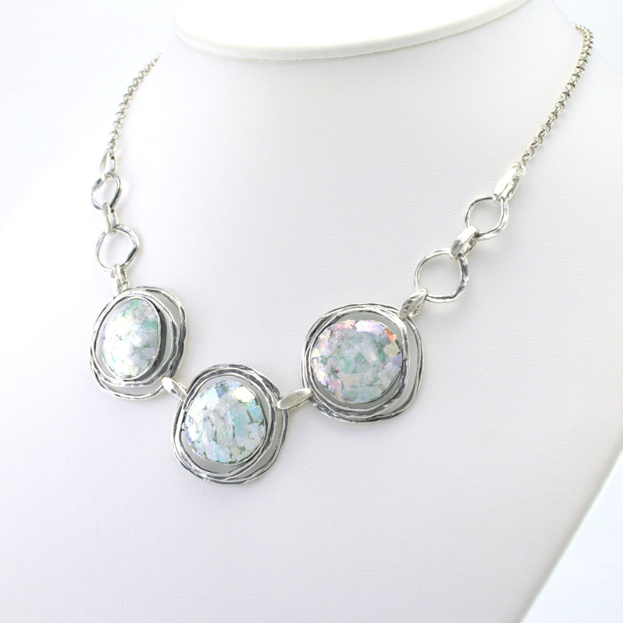 Silver Roman Glass 3 Circle Necklace