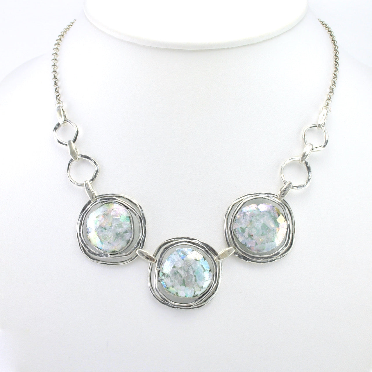 Alt View Silver Roman Glass 3 Circle Necklace