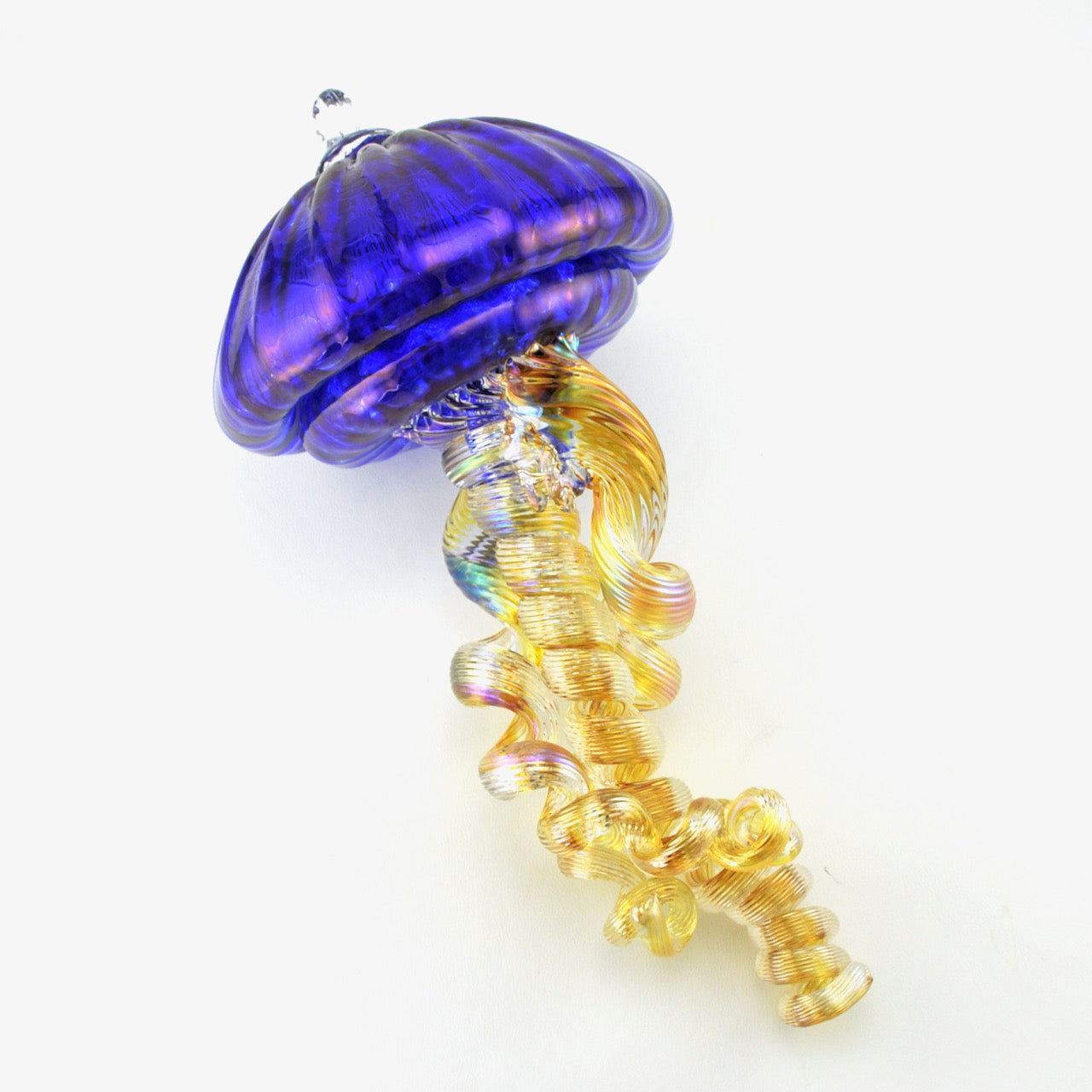 Glass Large Cobalt Hanging Jellyfish Ornament