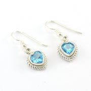 Silver Blue Topaz 7mm Heart Dangle Earrings