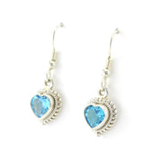 Side View Silver Blue Topaz 7mm Heart Dangle Earrings