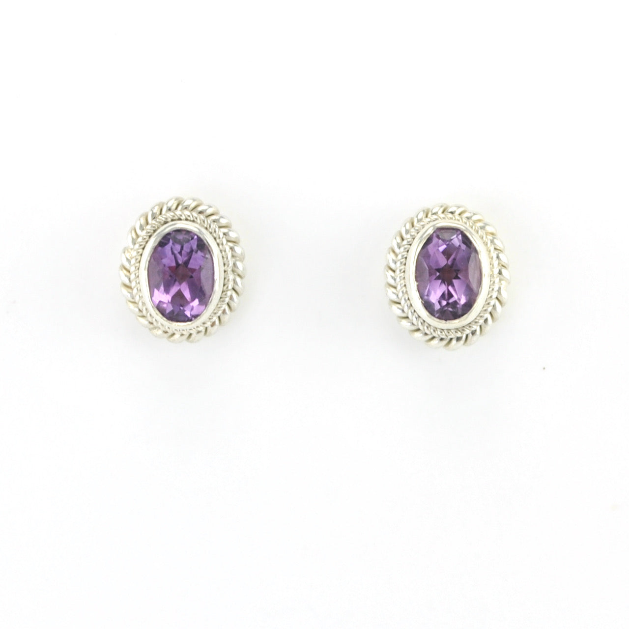 Silver Amethyst 5x7mm Oval Post Earring