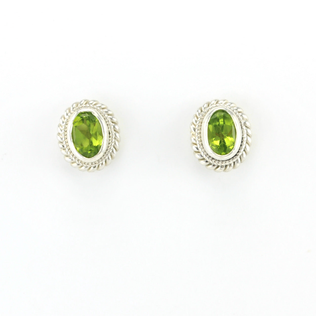 Silver Peridot 5x7mm Oval Post Earrings