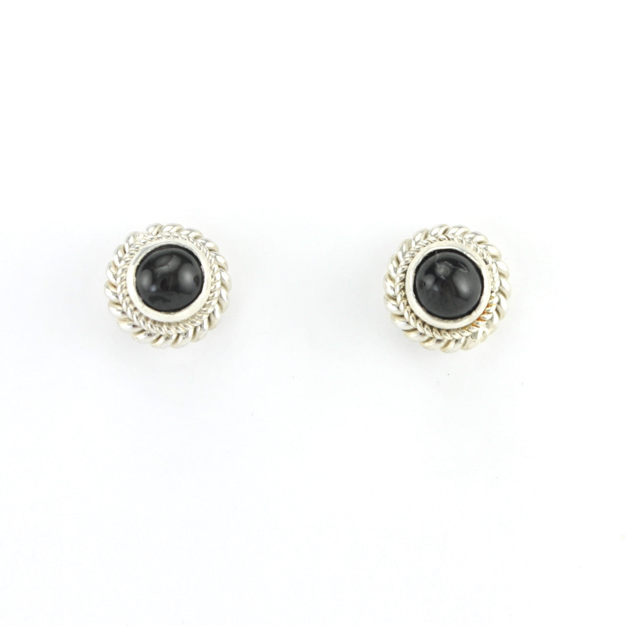 Silver Black Star Diopside 5mm Round Post Earrings
