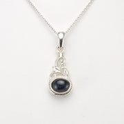 Alt View Silver Black Star Diopside Oval Scroll Pendant