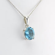 Side View Silver Blue Topaz Oval Pendant