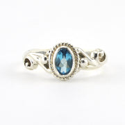 Silver Blue Topaz 4x6mm Oval Ring