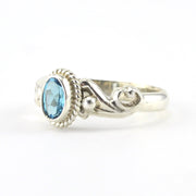 Side View Silver Blue Topaz 4x6mm Oval Ring