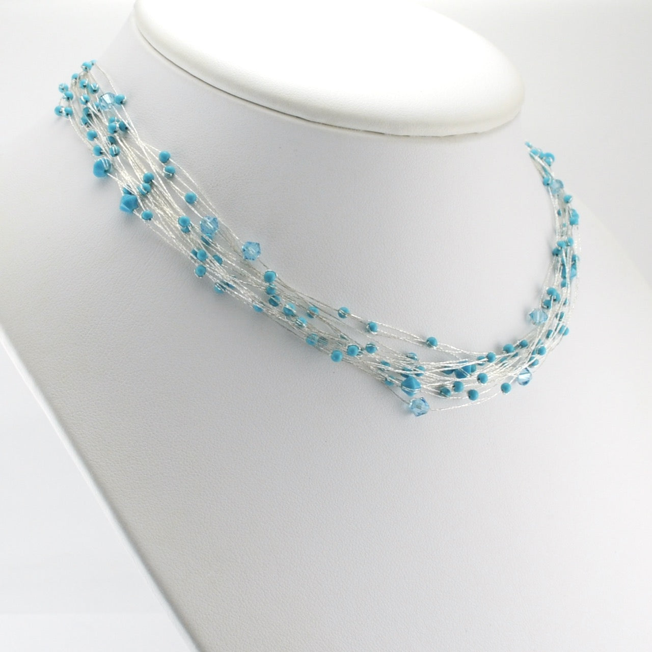 Japanese Silk Turquoise Crystal Necklace
