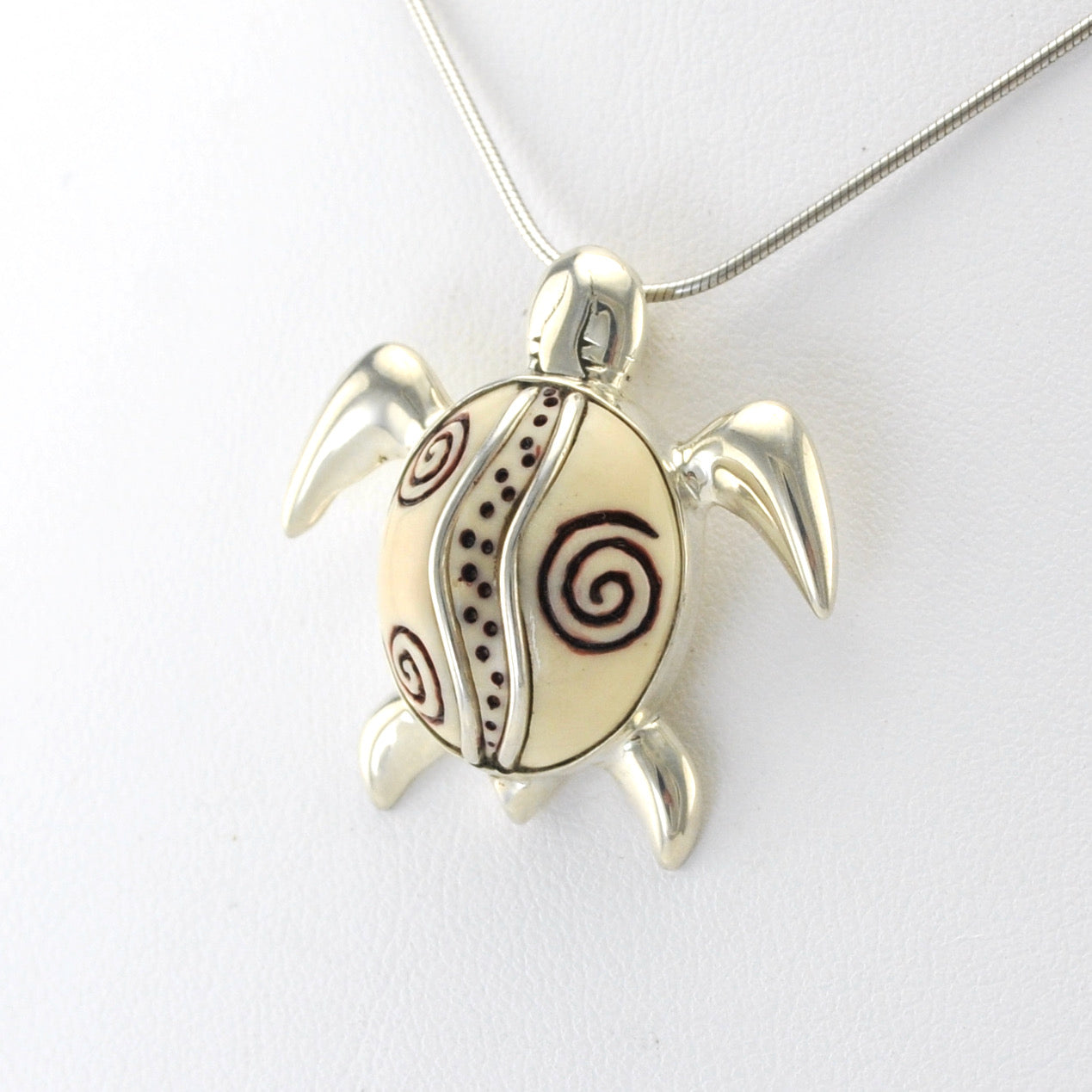 Fossilized Ivory with Sterling Silver Sea Turtle Pendant