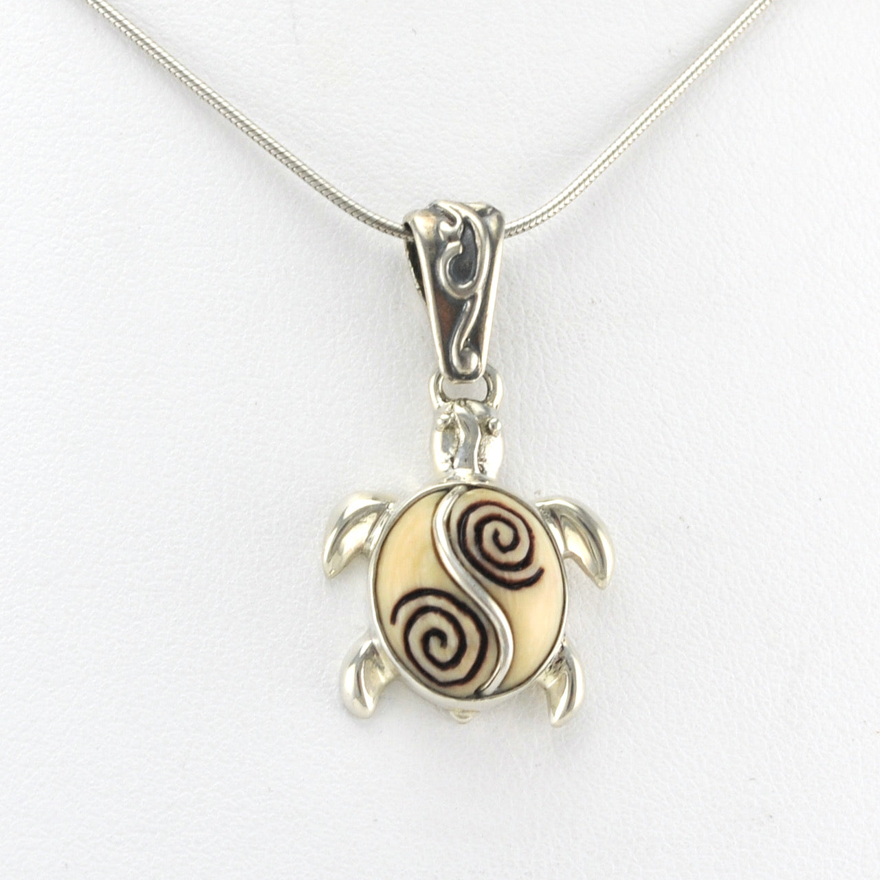 Fossilized Ivory with Sterling Silver Sea Turtle Necklace